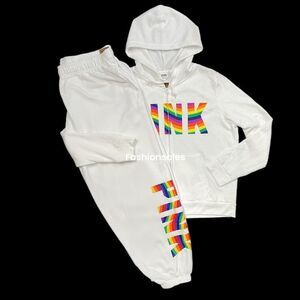Victorias Secret Pink Perfect Hoodie Full Zip XL & Campus Pants Rainbow Logo XXL